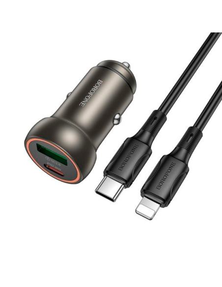 Cargador de Auto Borofone Bz32a Dual + Cable Lightning