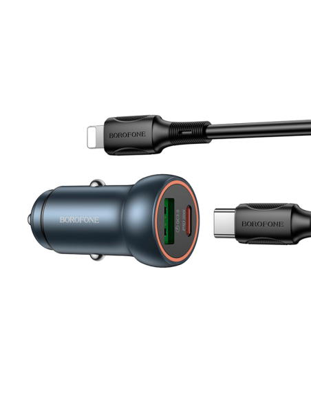 Cargador de Auto Borofone Bz32a Dual + Cable Lightning