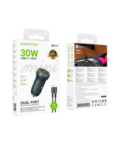 Cargador de Auto Borofone Bz32a Dual + Cable Lightning