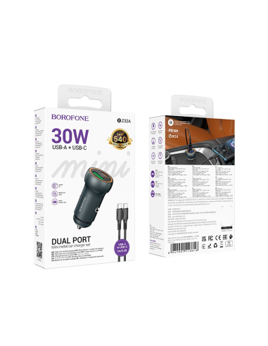 Cargador de Auto Borofone Bz32a Dual + Cable Tipo C