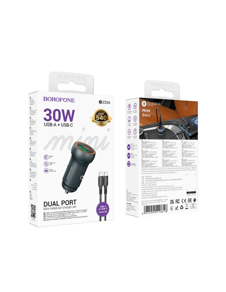 Cargador de Auto Borofone Bz32a Dual + Cable Tipo C