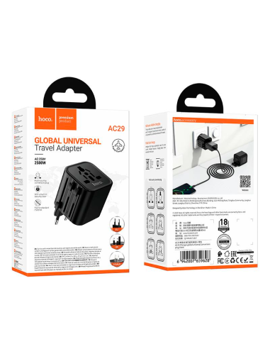 Adaptador Viajero Universal Hoco AC29 Negro