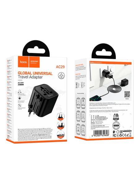 Adaptador Viajero Universal Hoco AC29 Negro
