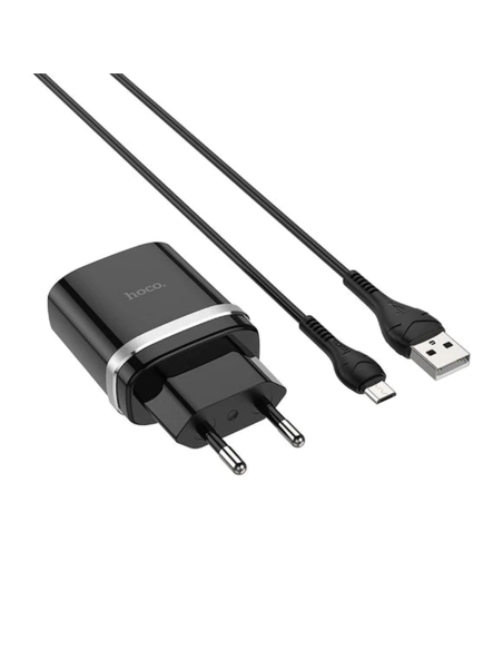 Cargador Hoco C12Q 18w Carga Rapida QC3.0 + Cable Usb Tipo C Negro