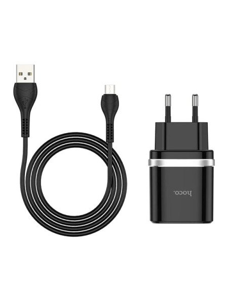 Cargador Hoco C12Q 18w Carga Rapida QC3.0 + Cable Usb Tipo C Negro