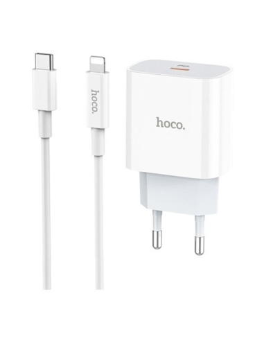 Cargador Hoco C76a Plus 20w Carga Rapida + Cable Tipo C Lightning Blanco