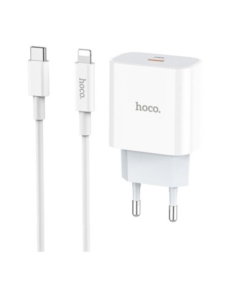 Cargador Hoco C76a Plus 20w Carga Rapida + Cable Tipo C Lightning Blanco