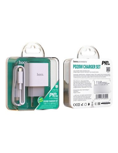 Cargador Hoco C76a Plus 20w Carga Rapida + Cable Tipo C Lightning Blanco