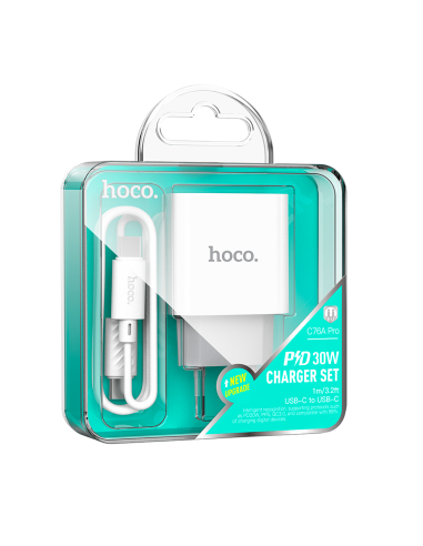 Cargador Hoco C76a Pro 30w Carga Rapida + Cable Tipo C Blanco