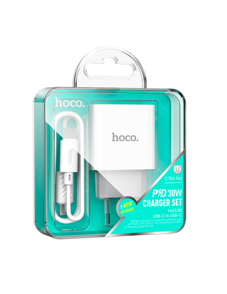 Cargador Hoco C76a Pro 30w Carga Rapida + Cable Tipo C Blanco
