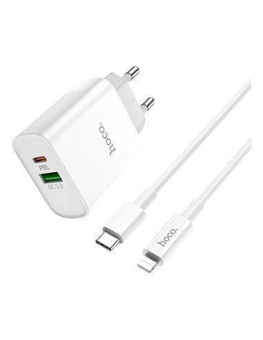 Cargador Carga Rápida Dual PD 20W Cable Lightning Hoco C80A