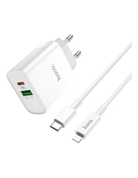 Cargador Carga Rápida Dual PD 20W Cable Lightning Hoco C80A
