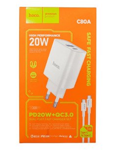 Cargador Carga Rapida 20w Cable C To C Hoco C80a Color Blanco