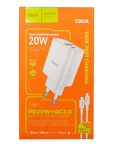 Cargador Carga Rapida 20w Cable C To C Hoco C80a Color Blanco