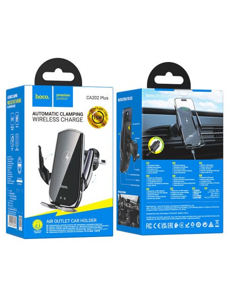 Soporte De Auto Con Carga Inalambrica 15w Hoco Ca202 Plus Gris Oscuro