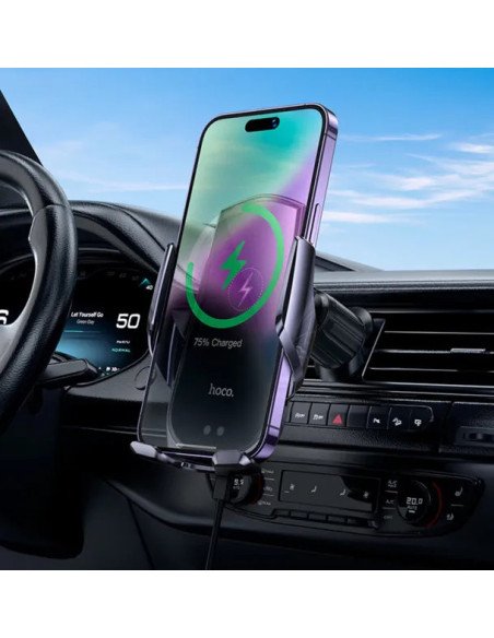 Soporte De Auto Con Carga Inalambrica 15w Hoco Ca202 Plus Gris Oscuro