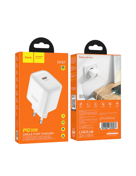 Cargador Carga Rapida Hoco Dc67 20w Tipo C Blanco