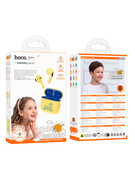 Audífonos Bluetooth Hoco Ew112 Friendly Para Niños Amarillo