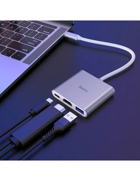 Hub Adaptador Typo-c A Usb3.0+hdmi+pd Hoco Hb14