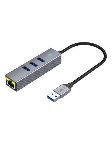 Hub Hoco Hb34 4 En 1 Usb A Rj45 Gigabit 1000mbps Plateado
