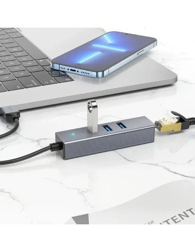 Hub Hoco Hb34 4 En 1 Usb A Rj45 Gigabit 1000mbps Plateado
