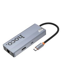 Adaptador Hub Hoco Hb51 Tipo C 6 En 1 Hdmi Usb Rj45 Gris