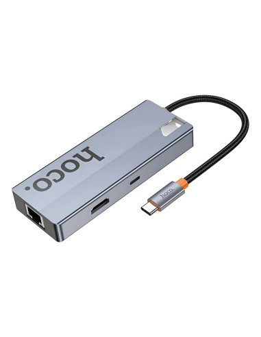 Adaptador Hub Hoco Hb51 Tipo C 6 En 1 Hdmi Usb Rj45 Gris