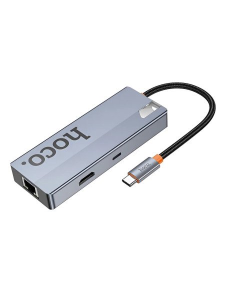 Adaptador Hub Hoco Hb51 Tipo C 6 En 1 Hdmi Usb Rj45 Gris