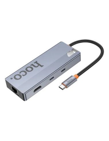 Adaptador Hub Hoco Hb52 Tipo C 8 En 1 Hdmi Usb Rj45 Gris