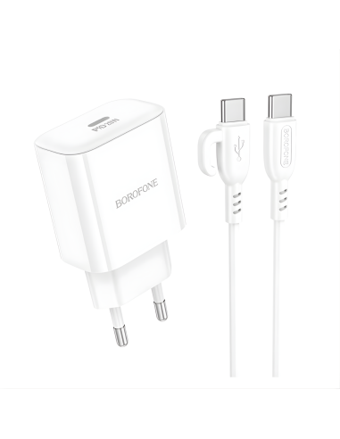 Cargador Borofone Ba81a Qc 3.0 Carga Rapida + Cable Tipo C Blanco