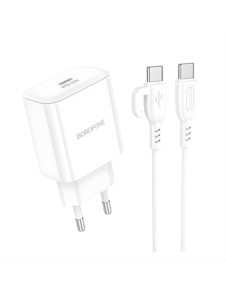 Cargador Borofone Ba81a Qc 3.0 Carga Rapida + Cable Tipo C Blanco