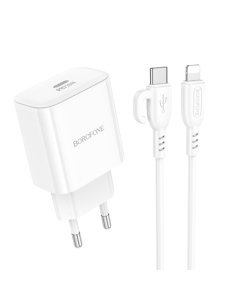 Cargador Borofone Ba81a Qc 3.0 Carga Rapida + Cable Lightning Blanco