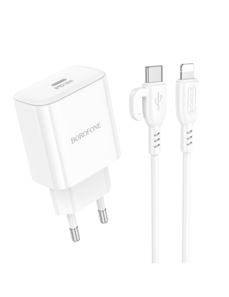 Cargador Borofone Ba81a Qc 3.0 Carga Rapida + Cable Lightning Blanco