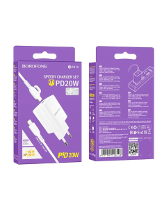 Cargador Borofone Ba81a Qc 3.0 Carga Rapida + Cable Lightning Blanco 2