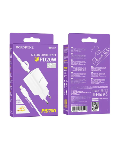 Cargador Borofone Ba81a Qc 3.0 Carga Rapida + Cable Lightning Blanco