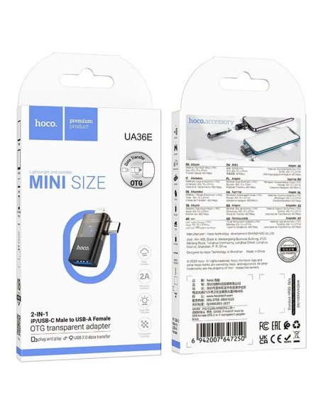 Adaptador Mini Usb Para Lightning + Tipo C Hoco Ua36e