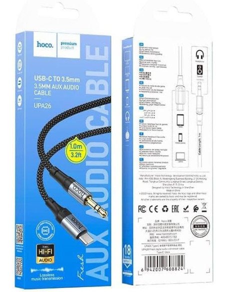 Cable Tipo C a Auxiliar Trenzado Hoco Upa26 1 Metro