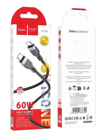 Cable Tipo C A Tipo C Hoco X109 2 Metro 60w