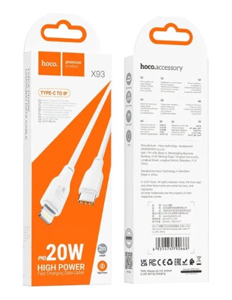Cable Usb-c A Lightning Hoco X93 Force Pd 20w 2m
