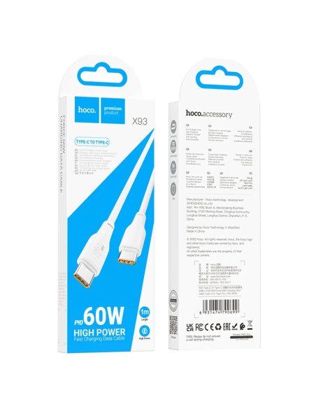 Cable Hoco X93 Force 60W Usb C a Usb C 2M