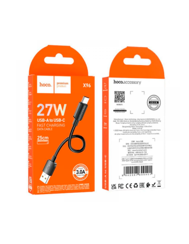 Cable USB a USB-C Mini 25cm Hoco X96 Negro