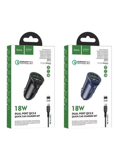 Cargador Auto Hoco Z39 Dual USB QC3.0 + Cable Micro USB