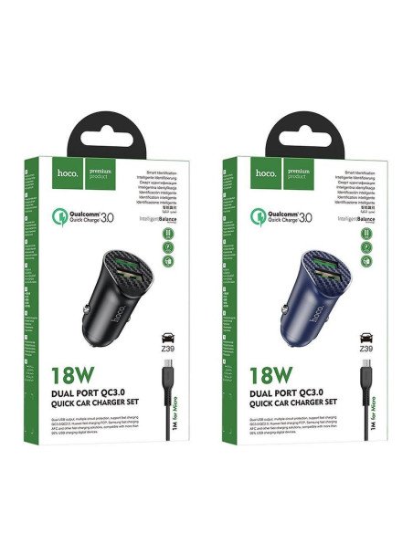 Cargador Auto Hoco Z39 Dual USB QC3.0 + Cable Micro USB