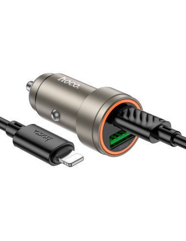 Cargador De Auto Dual Usb Tipo C Hoco Z57a 30w + Cable Para Lightning