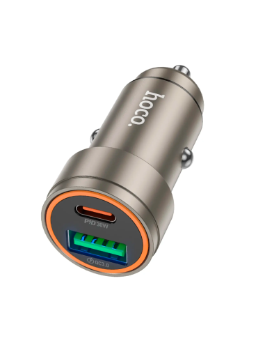 Cargador De Auto Dual Usb Tipo C Hoco Z57a 30w + Cable Para Lightning